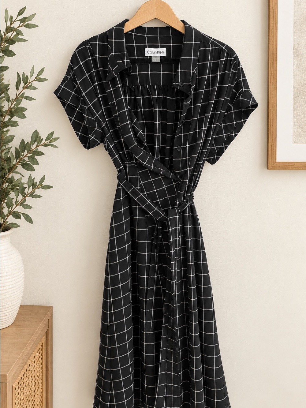 Calvin Klein Black Windowpane Maxi Dress
